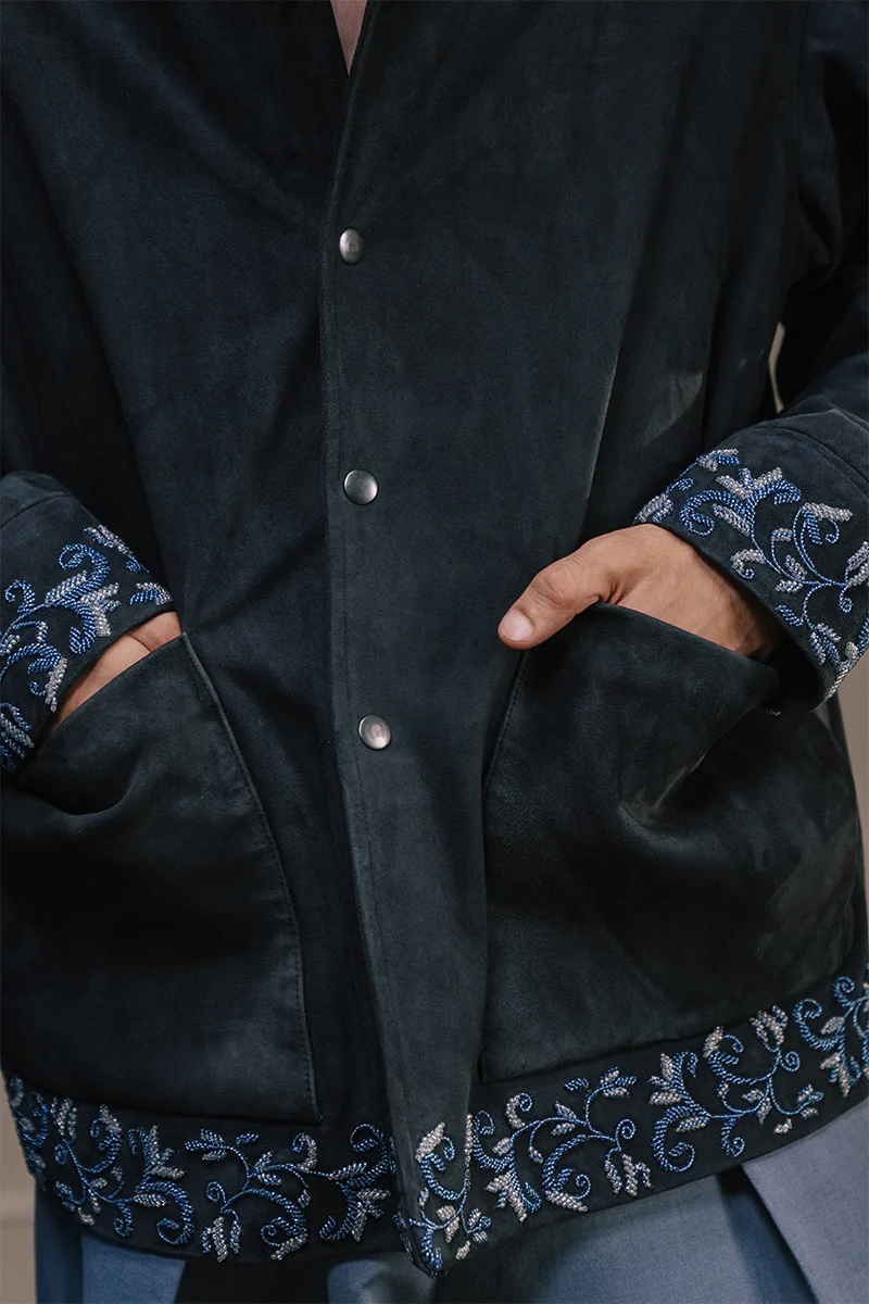 Meeran Hand Embroidered Suede Overshirt - Image 4