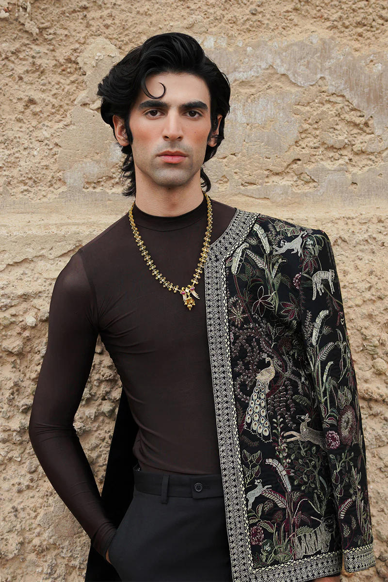 "Mystic Jungle" Hand Embroidered Structured Jacket (Men) - Image 4