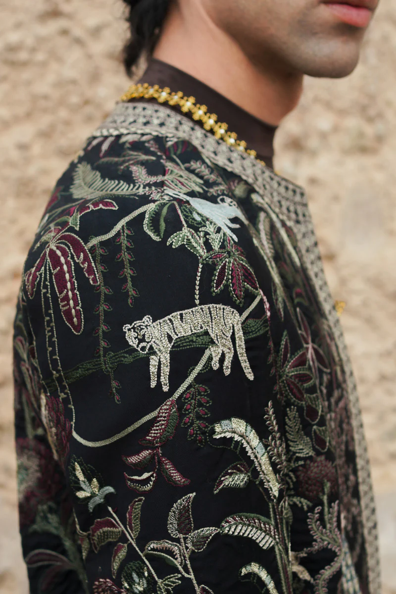 "Mystic Jungle" Hand Embroidered Structured Jacket (Men) - Image 6