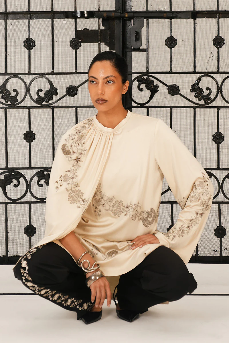 Raya Draped Hand Embroidered Shirt & Trouser Set (Women) - Image 10