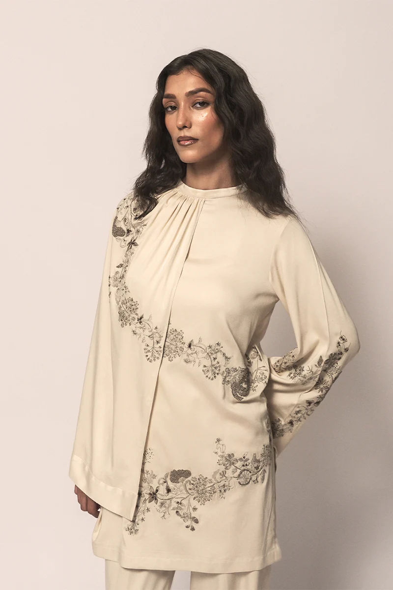 Raya Draped Hand Embroidered Shirt & Trouser Set (Women) - Image 4