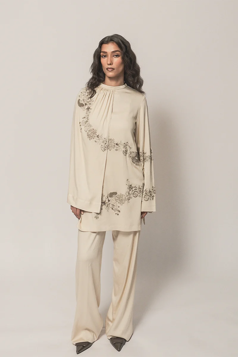 Raya Draped Hand Embroidered Shirt & Trouser Set (Women) - Image 7