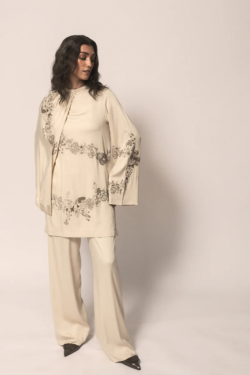Raya Draped Hand Embroidered Shirt & Trouser Set (Women) - Image 8